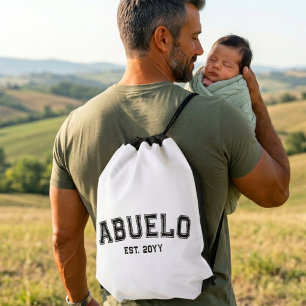 Abuelo Est Year Custom Varsity Typography Drawstring Bag