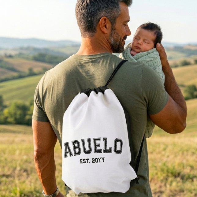Abuelo Est Year Custom Varsity Typography Drawstring Bag (Creator Uploaded)