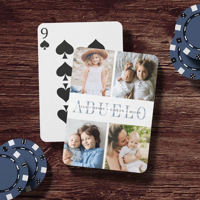 Abuelo Photo Collage & Grandchildren Names Poker Cards (Creator Uploaded)