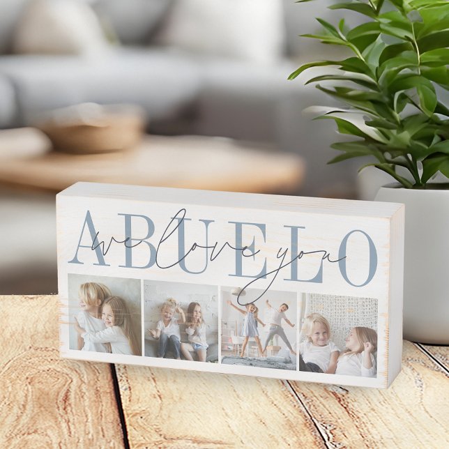 Abuelo We Love You 4 Photo Collage Wooden Box Sign (Creator Uploaded)