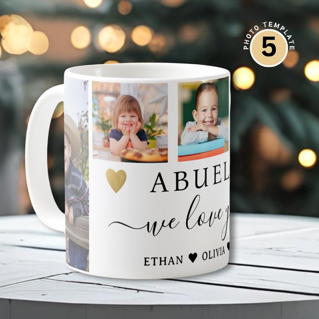 Abuelo We Love You Grandkids 5 Photo Collage Coffee Mug (Creator Uploaded)