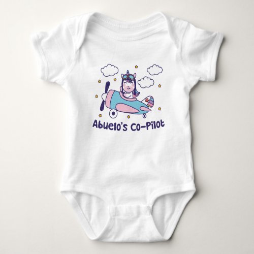 Abuelos Co_Pilot _ Unicorn Airplane Baby Bodysuit