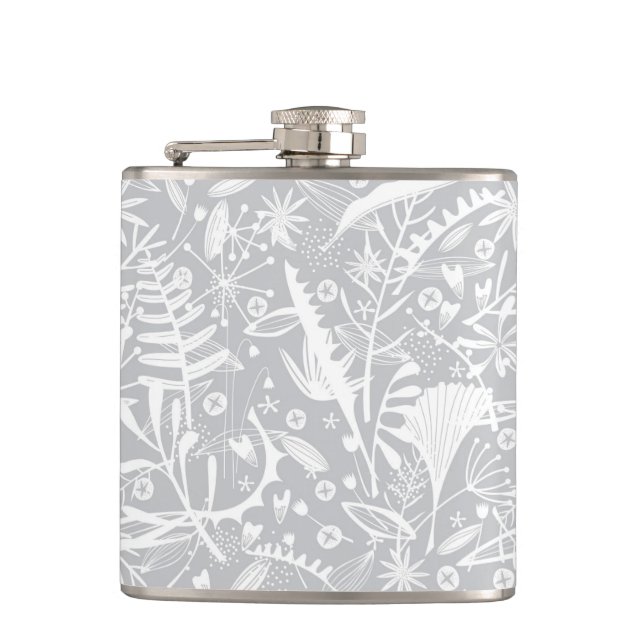 Abundance Botanical Silver Grey Floral Flask (Front)