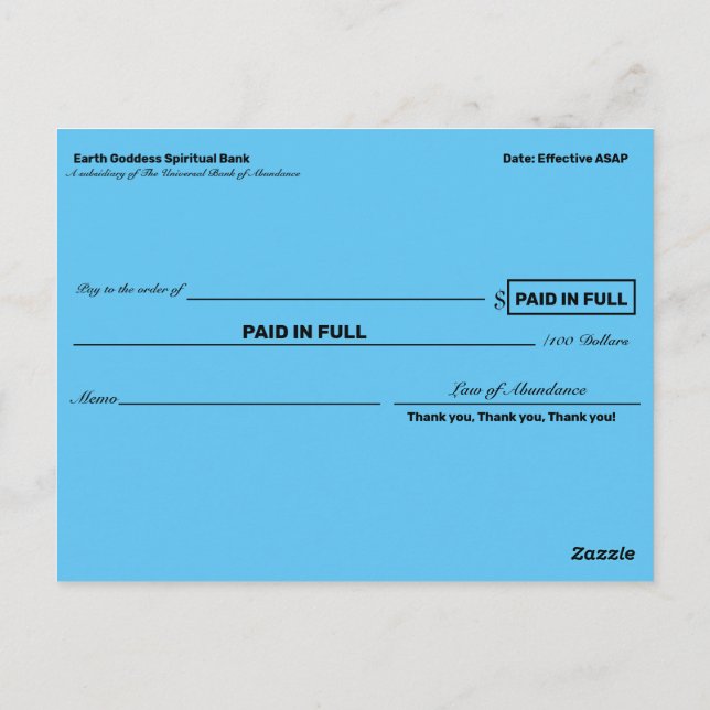 Abundance Checks for Manifesting wealth Postcard (Back)