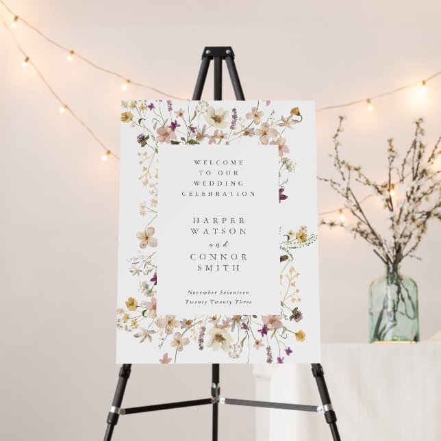Abundance Dried Wildflower Boho Wedding Welcome Foam Board (In Situ (Stand))