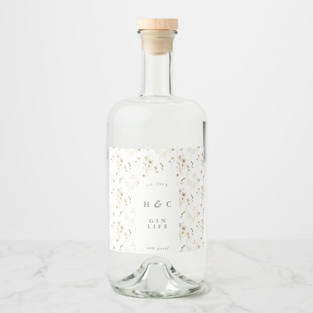 Abundance Dried Wildflower Pampas Gin Liquor Bottle Label (Front)
