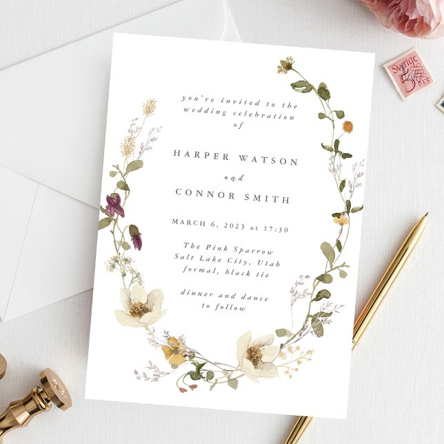 Abundance Dried Wildflower Pampas Wreath Wedding Invitation (Creator Uploaded)