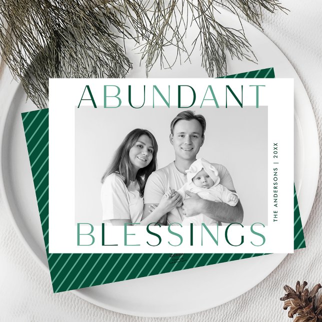Abundant Blessings Green Photo Holiday Card (Creator Uploaded)
