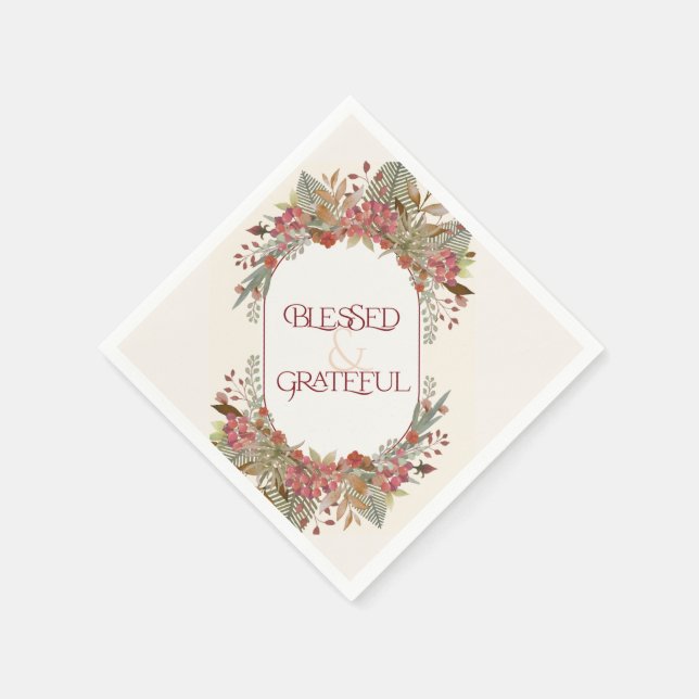 Abundant fall floral Blessed Grateful Thanksgiving Napkins (Corner)