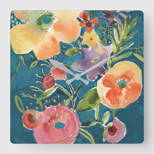 Abundant Florals I Square Wall Clock (Front)