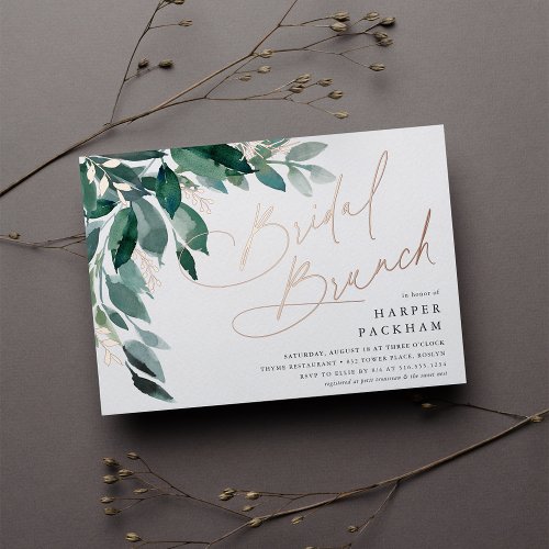 Abundant Foliage  Bridal Shower Brunch Foil Invitation