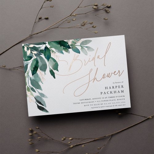 Abundant Foliage  Bridal Shower Foil Invitation