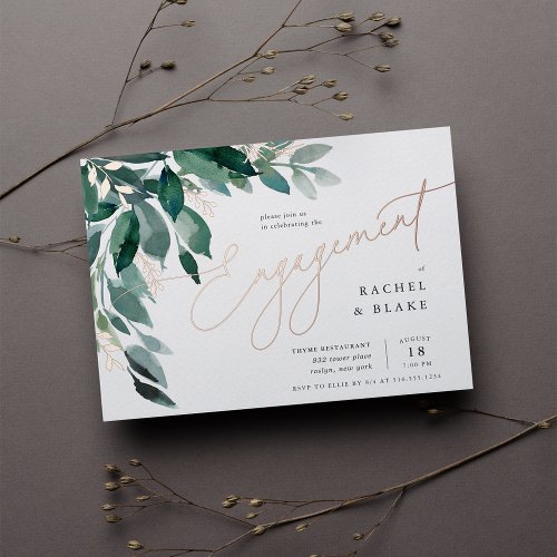 Abundant Foliage  Engagement Party Foil Invitation