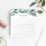 Abundant Foliage | Personalized Lined Notepad<br><div class="desc">Chic botanical notepad features a top border of green watercolor foliage and eucalyptus leaves. Personalize with your name or choice of personalization in handwritten script lettering. Lined.</div>