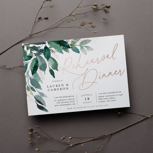 Abundant Foliage  Rehearsal Dinner Foil Invitation