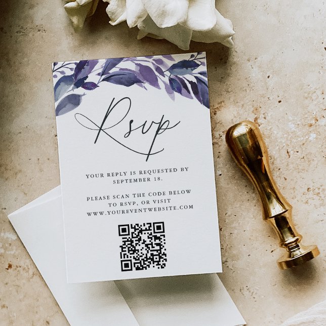 Abundant Foliage Violet Botanical QR Code RSVP Card (Creator Uploaded)
