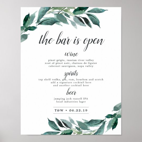 Abundant Foliage Wedding Bar Menu Sign Zazzle Abundant Foliage Wedding Bar Menu Sign