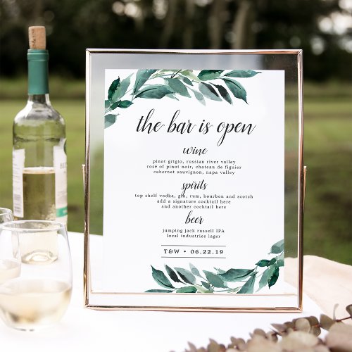 Abundant Foliage Wedding Bar Menu Sign