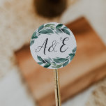 Abundant Foliage Wedding Monogram Classic Round Sticker<br><div class="desc">Elegant botanical stickers for your wedding invitations or favors feature your initials in hand lettered calligraphy script typography,  surrounded by lush watercolor green foliage and branches. Designed to coordinate with our Abundant Foliage wedding and event invitation collection.</div>