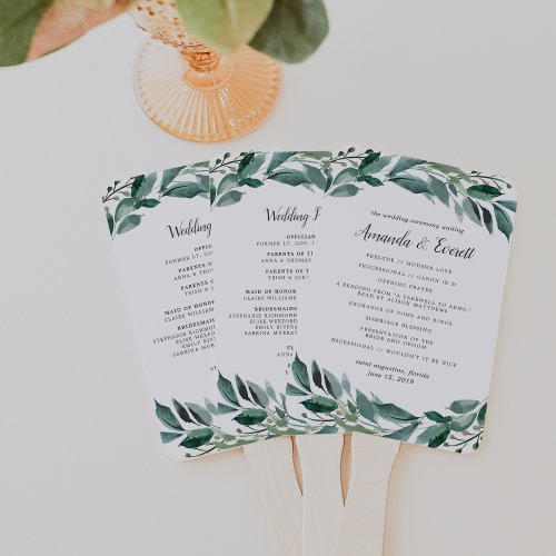 Abundant Foliage Wedding Program Hand Fan