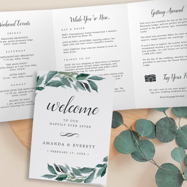 Abundant Foliage Wedding Welcome Letter Itinerary Tri-Fold Program (Creator Uploaded)