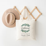 Abundant Foliage Wedding Welcome Tote Bag<br><div class="desc">Welcome guests to your wedding with these chic botanical totes featuring "welcome" in calligraphy script surrounded by lush botanical greenery and eucalyptus leaves.  "... to our happily ever after" appears beneath along with your names and wedding date.</div>
