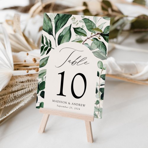 Abundant Greenery Arch Cream Personalized Wedding Table Number