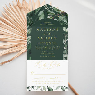 Abundant Greenery Arch Frame Foil Wedding All In One Invitation