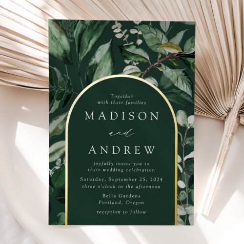 Abundant Greenery Arch Frame Wedding Foil Invitation