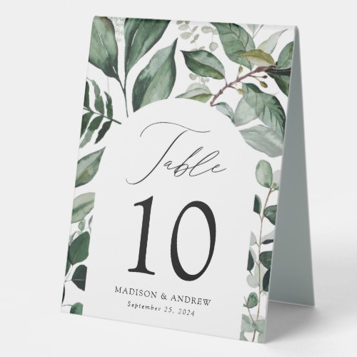 Abundant Greenery Arch Wedding Table Number Table Tent Sign