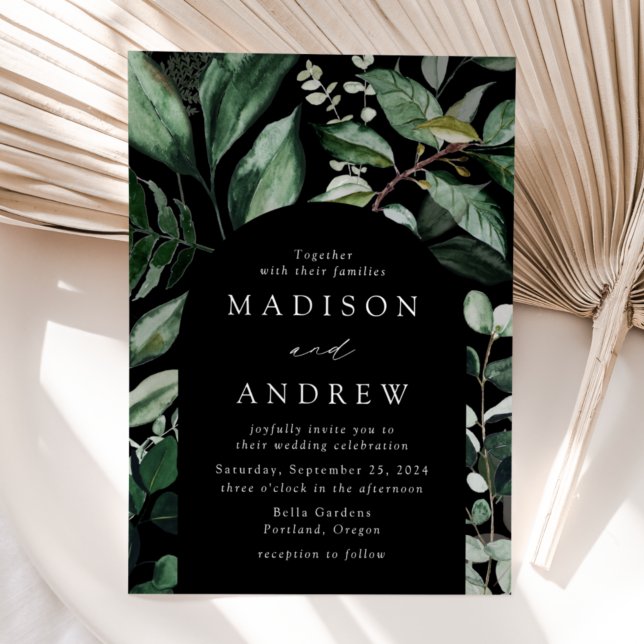 Abundant Greenery Black Arch Frame Wedding Invitation (Creator Uploaded)