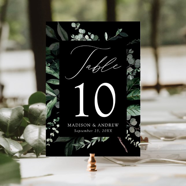 Abundant Greenery Black Table Number Card (Creator Uploaded)