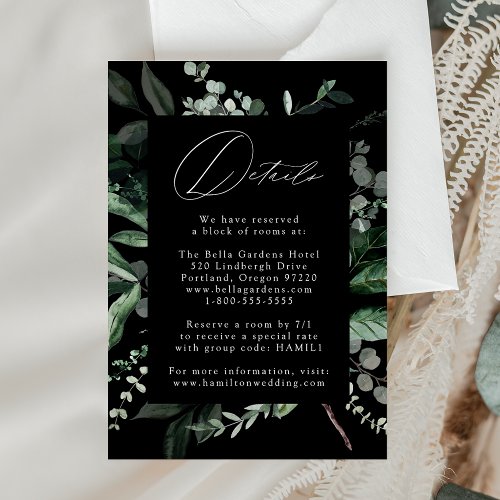 Abundant Greenery Black Wedding Details Enclosure Card