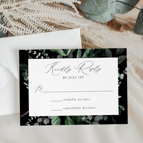 Abundant Greenery Black Wedding RSVP Card