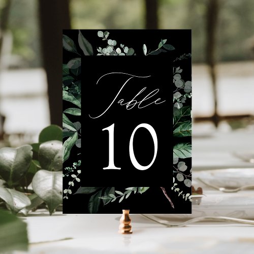 Abundant Greenery Black Wedding Table Number Card