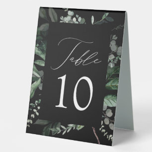 Abundant Greenery Black Wedding Table Number Table Tent