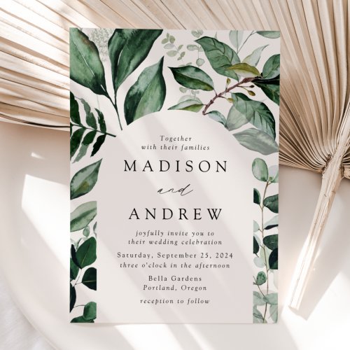 Abundant Greenery Cream Arch Frame Wedding Invitation