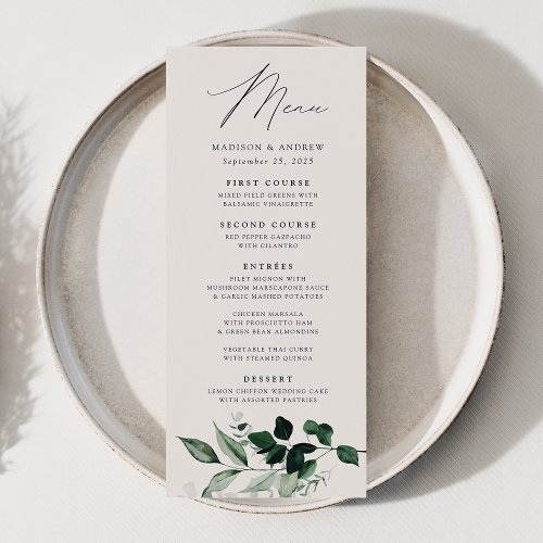 Abundant Greenery Cream Dinner Wedding Menu