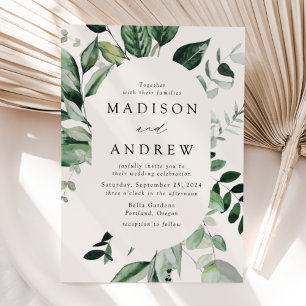 Abundant Greenery Cream Oval Frame Wedding Invitation