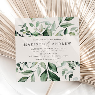 Abundant Greenery Cream Square Wedding Invitation