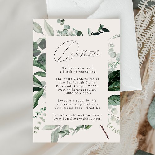 Abundant Greenery Cream Wedding Details Enclosure Card
