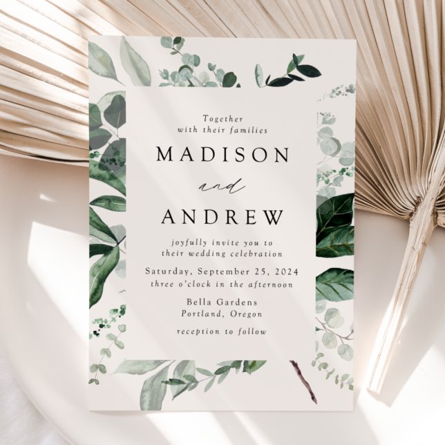 Abundant Greenery Cream Wedding Invitation (Creator Uploaded)