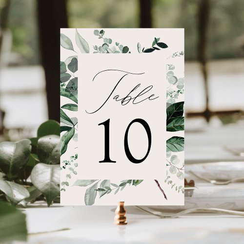Abundant Greenery Cream Wedding Table Number Card