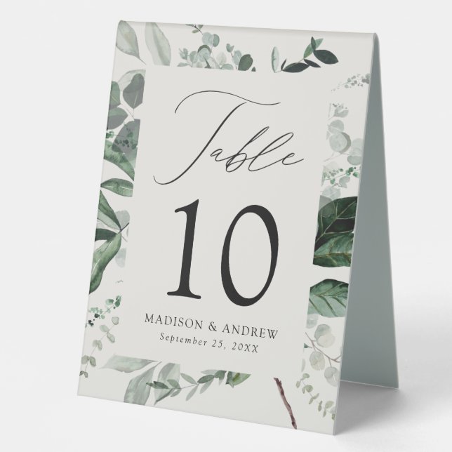 Abundant Greenery Cream Wedding Table Number Tent (Front)