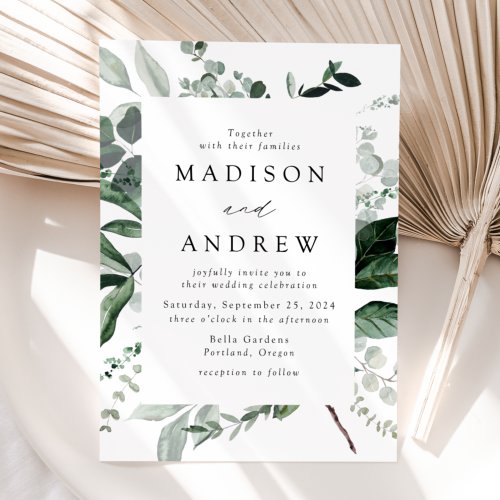 Abundant Greenery Frame Wedding Invitation