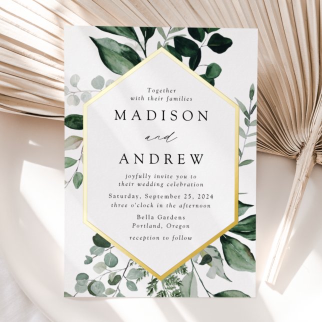 Abundant Greenery Gold Frame Wedding Foil Invitation (Creator Uploaded)