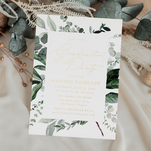 Abundant Greenery Graduation Party Foil Invitation (Creator Uploaded)