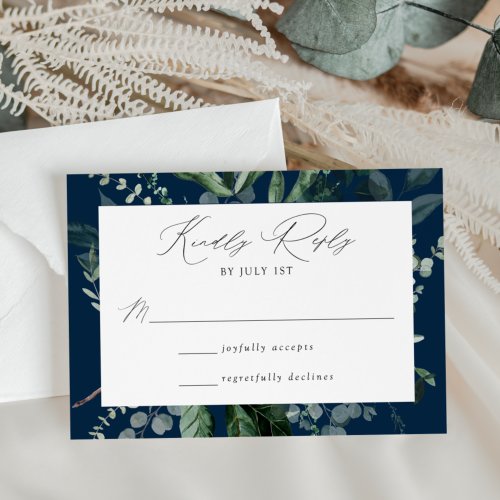 Abundant Greenery Navy Wedding RSVP Card