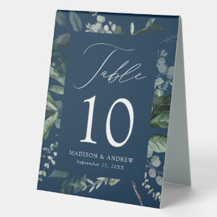 Abundant Greenery Navy Wedding Table Number Tent