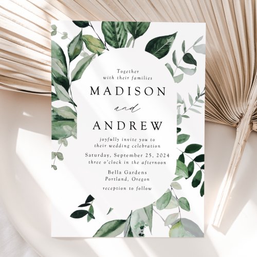 Abundant Greenery Oval Frame Wedding Invitation